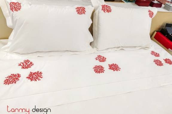 King size bed sheet with 2 pillowcases (50x70cm) -  coral embroidery